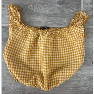 Brandy Melville Yellow and White Gingham Crop Top
